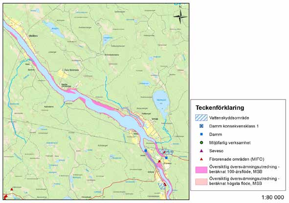 I Fjällsjöälven är översvämningsutbredningen som störst vid Imnäs uppströms Imnäsforsen, se Figur 10.