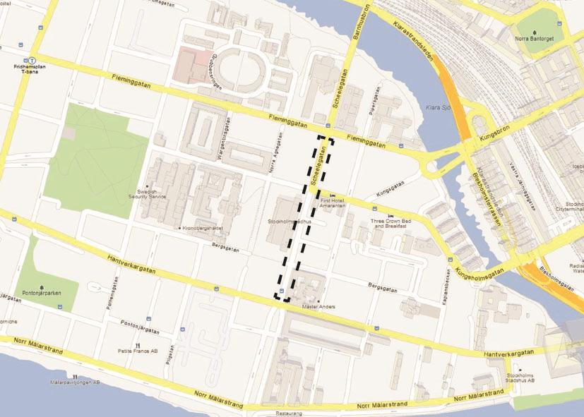 Scheelegatan Delen Fleminggatan - Hantverkargatan Intervall partikelhalt PM10: 62-80 ug/m3 Sträcka där halt överskrids: 250 meter Intervall NO 2 : 67-75 ug/m3 Sträcka där halt överskrids: 250 meter