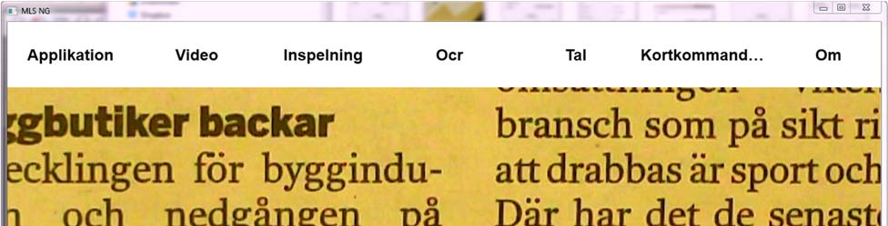 7.4.2.1 Funktioner via menyer Menyerna innehåller inställningsmöjligheter för applikationen. Applikation Innehåller allmänna inställningar för applikationen.