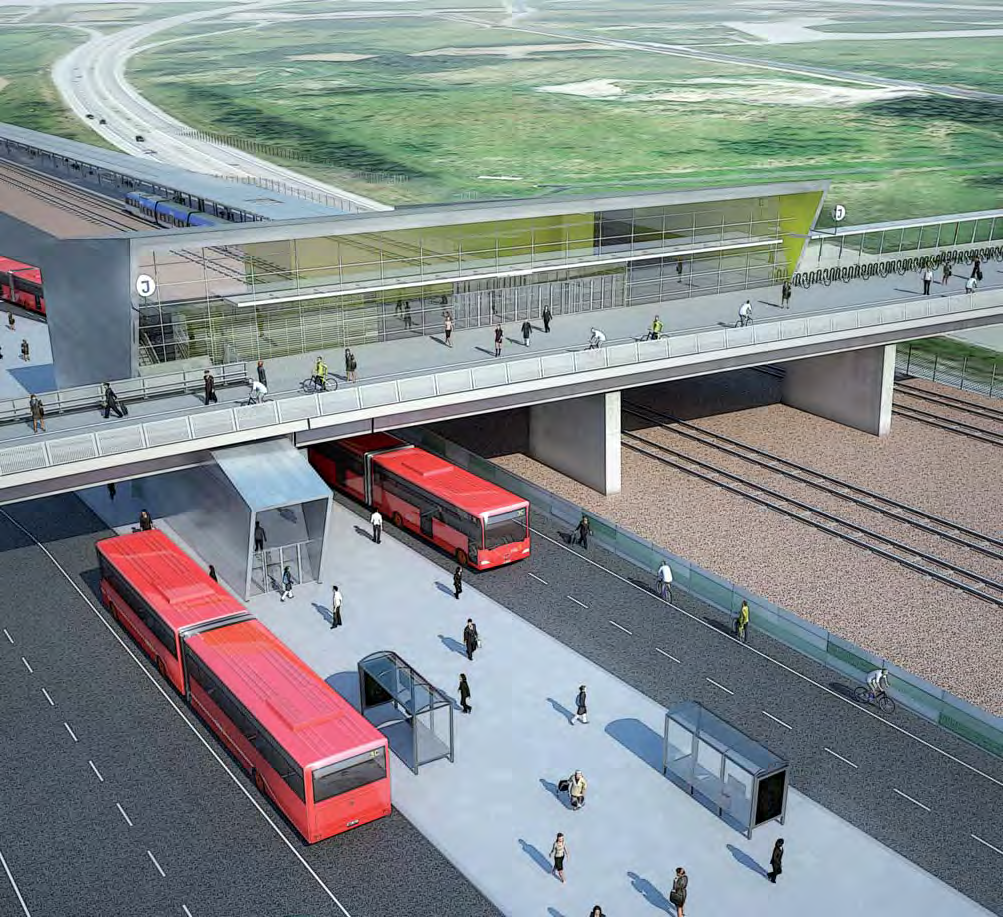 3.1 HELHETSGESTALTNING - BARKARBY STATION Bussterminal Bussterminalen flyttas med stationen en bit norrut och byggs under bro för Skälbyvägen i anslutning till dess västra landfäste.