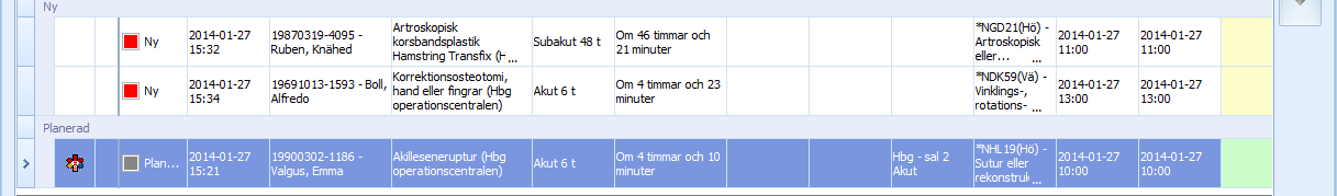 I akutlistan har behandlingstillfället flyttat till en tredje sektion Planerad som ligger under de nyanmälda.