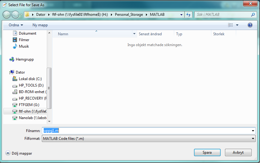 Spara filen i din MATLAB-mapp