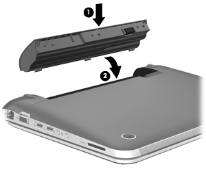 5 Underhåll Sätta i eller ta ut batteriet OBS! Mer information om hur du använder batteriet finns i Referenshandbok för HP Notebook.