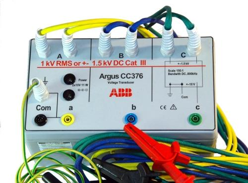 ABB Argus CC376 HSP Adapter for CAT III 1kV Three fully separated channels for flexible measurements. Applications Voltage measurement in measurement category 3 up to 1kV.