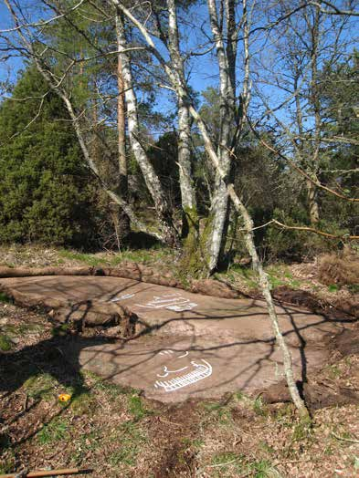 Lyse 175:1 Beskrivning: Hällristning, 2,4x1,2 m (NÖ-SV), bestående av 7 skepp och 9 fragment.