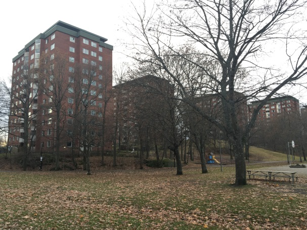 Punkthus från 1965 Båghus från 1972 Larsbergs centrum Bostadshus från 2006 Natur och grönområden På det aktuella planområdet finns ingen natur förutom små gräsytor.