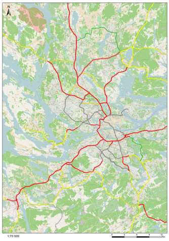 I bild 7 (den högra bilden) innebär en heldragen linje att servicenivån motsvarar