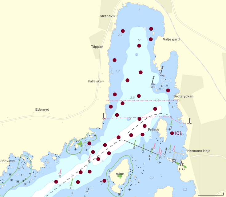 markeringsboj (djup 1 och 2, tabell 1) med hjälp av ekolod (Lowrance HDS-5). Vidare noterades bottentemperatur och salthalt (Aanderaa instruments CTD sensor 3230).