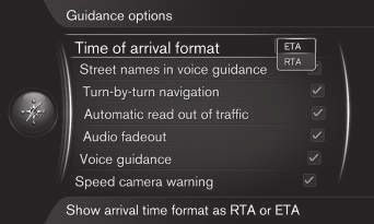ANGE RESMÅL, RESPLAN OCH RESVÄG Navigation vägledningsalternativ Här kan inställningar göras för hur vägledning ska presenteras.