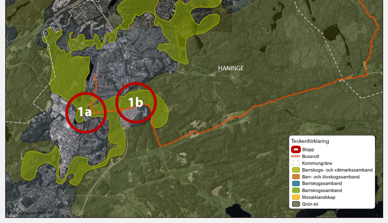 5 1a Stråket från Tyresta till Rudans naturreservat, Haninge 1b Företagsområdet Albyberg till Brandbergen, Haninge 2a Tyresövägen, Tyresö