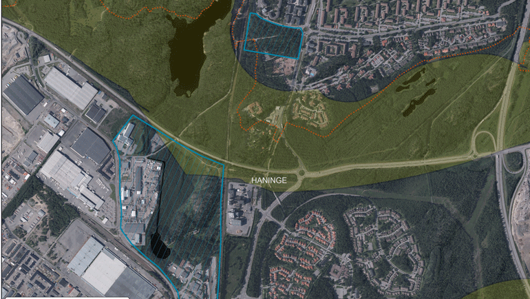 HANINGE 1a Stråket från Tyresta till Rudans naturreservat Utmaningar Det gröna svaga sambandet Tyrestakilen Hanvedenkilen Kopplingen mellan Hanvedenkilen och Tyrestakilen är ett av de svaga gröna