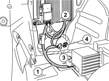 Lägg undan den T-fiberledning som är helt losstagen (ny fiberledning finns i satsen). J3904731 26 Ta adapterfiberledningen (C i satsbilden) ur satsen. Anslut den långa änden (1) till subwoofern.