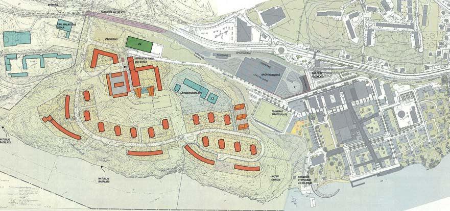 De föreslagna byggnaderna ansluter till Larsbergs befintliga karaktär hus i park.