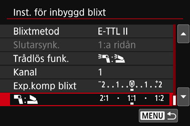 Följ instruktionerna i steg 5 på sidan 183 och välj [Egen trådlös]. Tryck därefter på <0>. Välj [Trådlös funk.]. Välj [0:3] för [Trådlös funk.