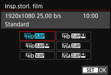 3 Ställa in filminspelningsstorlek Med [Z2: Insp.storl. film] kan du ställa in filminspelningsstorlek (bildstorlek, bildhastighet och komprimeringsmetod) och andra funktioner.