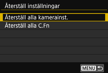 Praktiska funktioner 3 Återställa kameran till standardinställningark Kamerans inställningar för fotograferingsfunktioner och meny kan återställas till standardinställningarna.