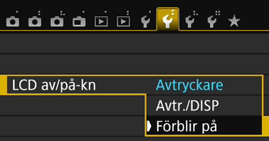 Praktiska funktioner 3 Ställa in LCD-monitorn på Av/På Du kan ställa in kameran så att visning av fotograferingsinställningar (s.