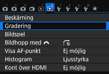 3 Ställa in graderingar Du kan gradera bilder (stillbilder och filmer) genom att förse dem med något av de fem graderingsmärkena: l/m/n/o/p. Den här funktionen kallas gradering. 1 Välj [Gradering].