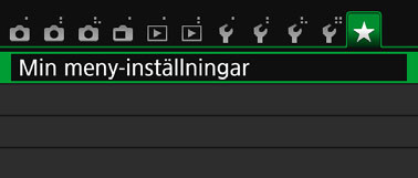 3 Registrera i Min menyk På fliken Min meny kan du registrera upp till sex menyalternativ och funktioner för egen programmering vars inställningar du ändrar ofta. 1 2 Välj [Min meny-inställningar].