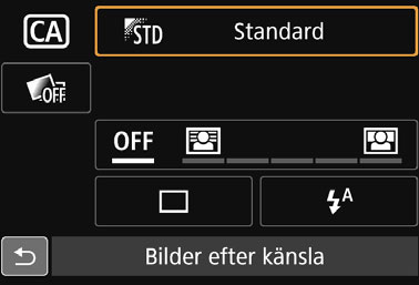 C Fotografera med kreativt autoläge I metoden <C> kan du ställa in följande funktioner för fotografering: (1) Extra effekttagning, (2) Bilder efter känsla, (3) Bakgrundsoskärpa, (4) Matningsmetoder,