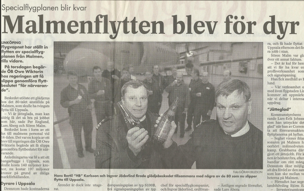 Malmen räddades!? För ungefär 20 år sedan var det mycket nära att all flygverksamhet flyttats från Malmen.