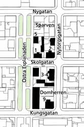 2 Bostadsbebyggelse i kv Domherren och Sparven, sent 1800-tal och 1930-tal Sparven 2, Skolgatan 82/Nytorgsgatan 5. Uppfört för sjömannen C P Jonnson 1885.