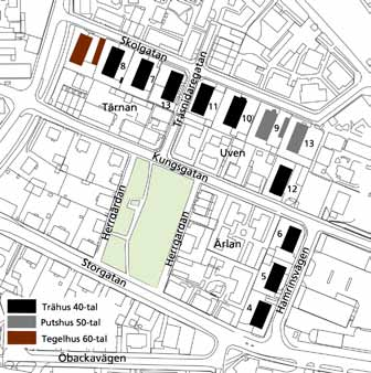 14 Flerbostadshus i kv Tärnan, Uven och Ärlan, 1940-tal Uven 12, Kungsgatan 139. K Lindahl 1944. Ursprungliga flacka takkupor med pulpettak skymtar på taket.