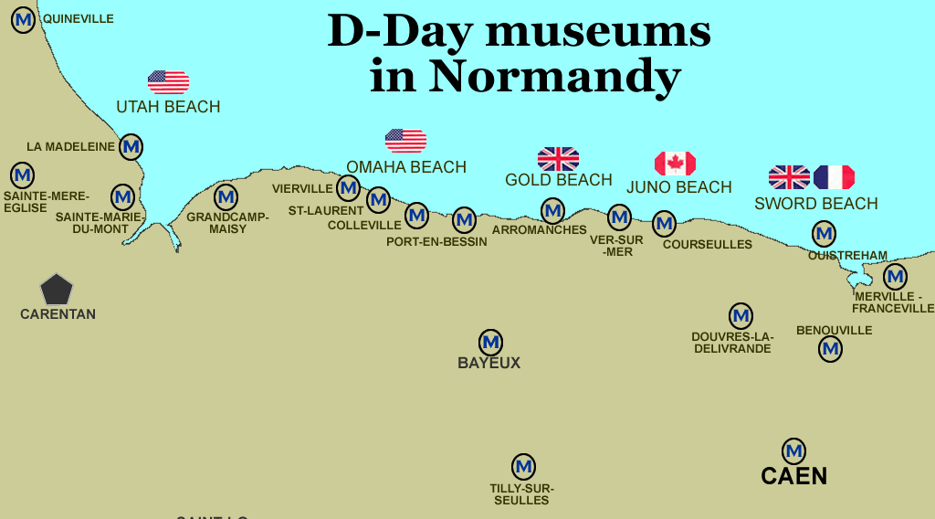 Landstigningarna ägde rum längs en 80 km lång sträcka av Normandies kust indelad i fem sektorer: Utah, Omaha, Gold, Juno och Sword.
