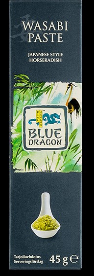 Uppgiftslämnare: Haugen-Gruppen AB Varumärke: Blue Dragon Artikelbenämning: Storlek: 10x45g Produktinformation Ingrediensförteckning: Pepparrot (37%), Fuktighetsbevarande Ämne E420 (Sorbitol),