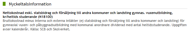 Datum Sida 23(25) Kostnader gymnasieskola Kostnader kommunal vuxenutbildning En av de liknande