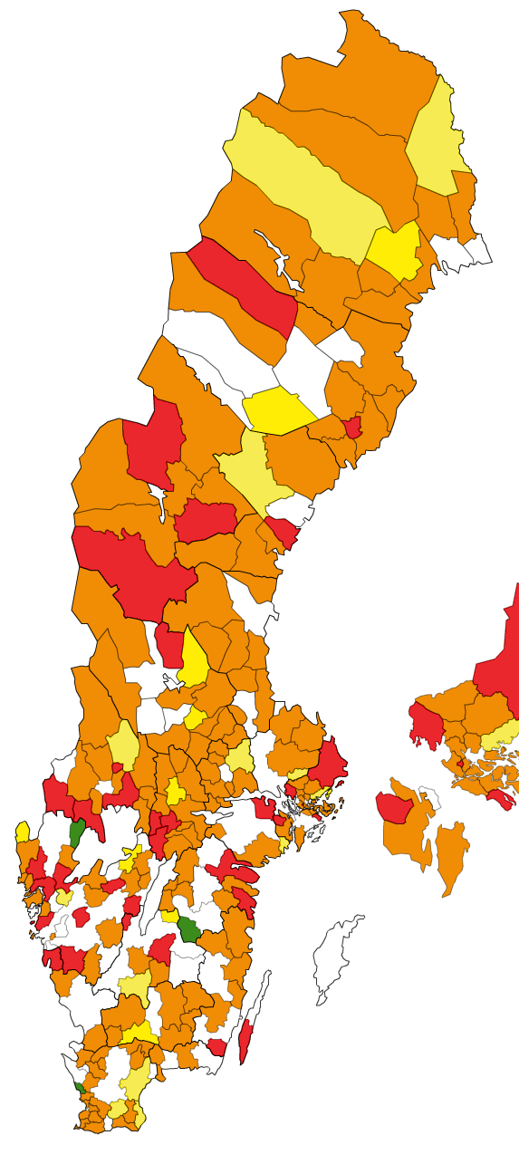 2. Materialåtervinning Kartan visar andel hushållsavfall insamlat till materialåtervinning inklusive biologisk återvinning.