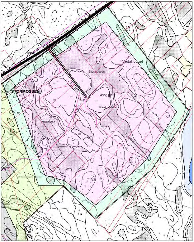 Figur 7-2. Utdrag ur Smedsby delgeneralplan. Området som anges med rött i figuren är avfallshanteringsområde (EJ).