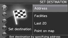 02 Enkel användarinställning Ställ in resmål Adress 1. Stega till Land (Country) och/eller Stad (City) och tryck ENTER. 2. Eller välj mellan senast valda med.