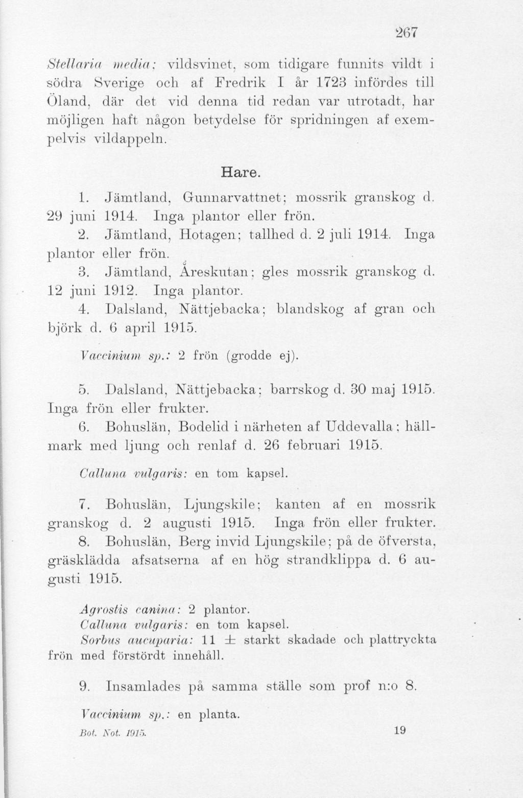 267 Stellaria media: vildsvinet, som tidigare funnits vildt i södra Sverige och af Fredrik I år 1723 infördes till Oland.