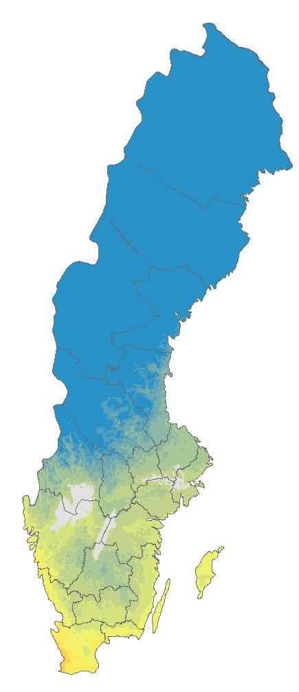 4.9 Graddagar för uppvärmning Observerat 1961-1990 Graddagar för uppvärmning är skillnaden mellan dygnsmedeltemperaturen och