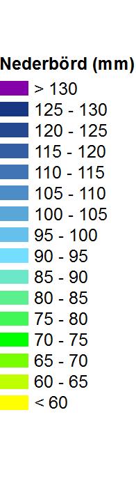 5.8 Maximal 7-dygnsnederbörd Observerat 1961-1990 Indexet är ett mått på årets största 7-dygnsnederbörd. Resultaten presenteras som medelvärden över angiven period.