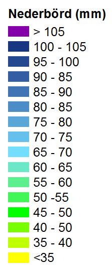 5.8 Maximal 7-dygnsnederbörd Observerat 1961-1990 Indexet är ett mått på årets största 7-dygnsnederbörd. Resultaten presenteras som medelvärden över angiven period.