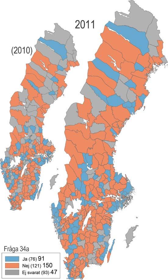 37 (41) D) Om nej på fråga A, är detta för att kommunen inte har problem med övergödning kopplat till enskilda avlopp? (NY fråga för 2011) Av de 87 kommuner som svarat nej på fråga A, anger 34 st.