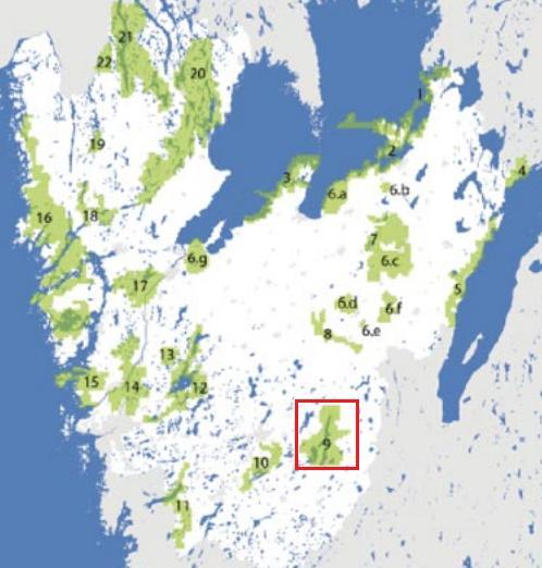 N Åsunden Yttre Åsunden Sämsjön Länsstyrelsen Västra Götalands län. Figur 1. Värdetrakten Åsunden. De områden som detta arbete berör är markerade med blå gränser.