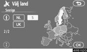 Det är också möjligt att manuellt välja ett land som sökområde. 1. Tryck på knappen MENU för att visa skärmen Meny och tryck på RDS- TMC. 2. Tryck på Röstvägledning. 2. Tryck på Man.