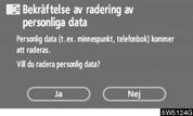 Tryck på Radera. Skärmen Bekräftelse av radering av personliga data visas. 2. Tryck på Pip från.