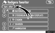 GRUNDLÄGGANDE FUNKTIONER Använda listskärmen När en lista visas använder du lämplig knapp för att rulla igenom listan. Sortera Du kan ändra ordningen på posterna i listan som visas på skärmen.