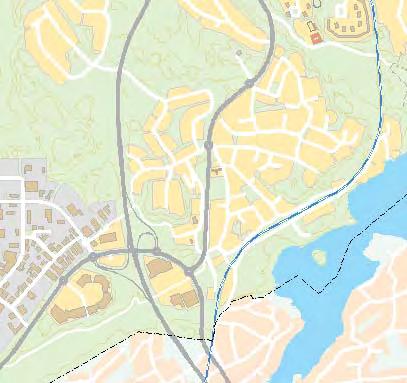 Här kommer det anläggas parkmiljöer och lekplatser i samband med utbyggnaden av Västra Länna. Stråket ansluterr slutligen Ö10 vid Centrumvägen.