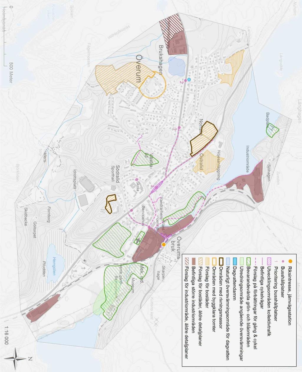 Sammanfattning I FÖP Överum ges en rad förslag och rekommendationer. I korthet ger FÖP:en förslag på olika alternativa utvecklingsområden för bostäder och ett utvecklingsområde för industriändamål.