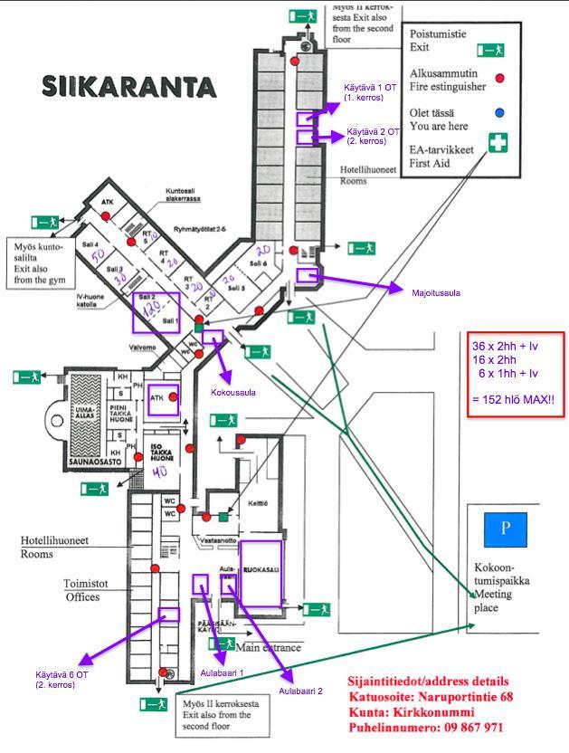 Figur 5. Siikarantas bottenplan redigerad av skribenten, 2014 Transport ändringar Jag hade tidigare bokat transport från Kajon för lägerledarna som skulle åka på fredagen den 2.5.2014. Denna transport var bokad för 15 personer, men på grund av att vi skulle vara fler lägerledare valde Kuivalainen att avboka den.