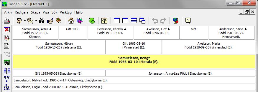 Handledning för utskrift av Grafisk antavla med porträtt Ta fram en familjöversikt med Bengt Samuelsson som centrumperson.