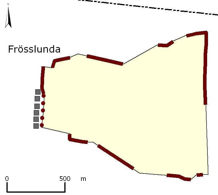 Gärdenas yta, omkrets och murar Frösslunda Frösslunda är den nordligaste byn i Stenåsa socken och ligger 2 km väster om landsvägen ut mot Stora alvaret.
