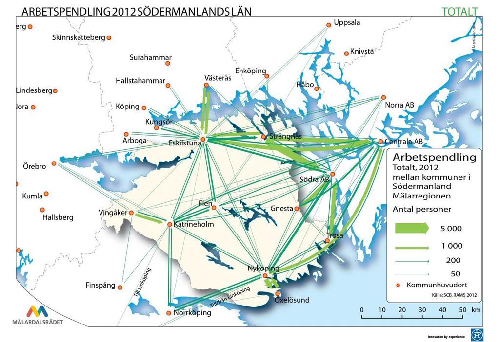 Södermanlands län präglas av omfattande arbetspendling över länsgräns med tonvikt på pendling till men också från Stockholms län.