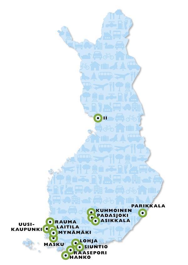 Bild 1. Kommuner som omfattas av HINKU-projektet sommaren 2013.