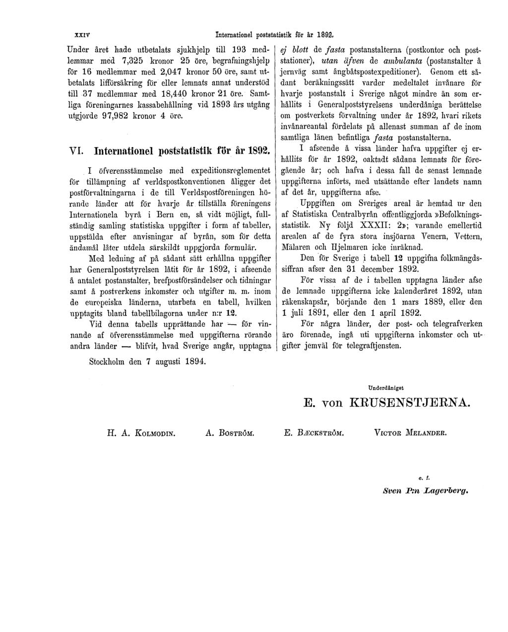 XXIV Internationel poststatistik för år 1892.